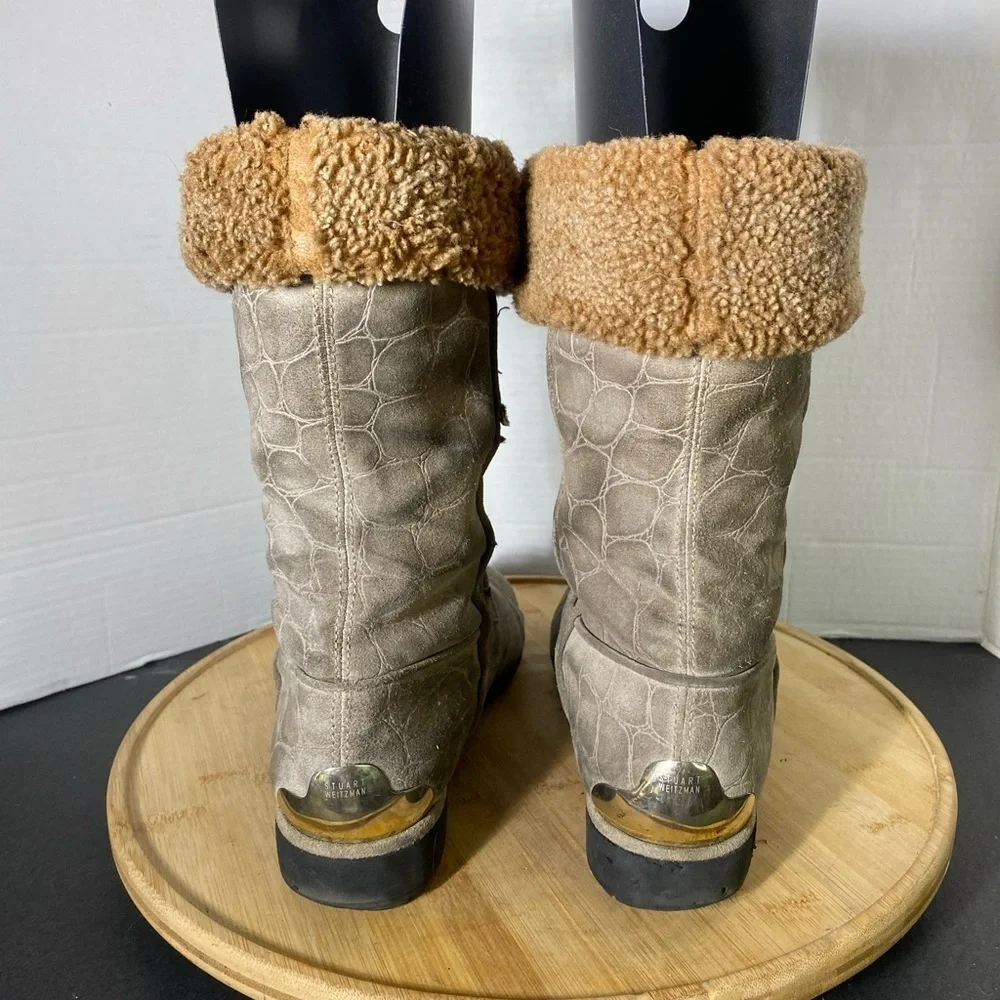 Stuart Weitzman Brown Suede Leather Faux Fur Lined Boot Womens Size 10